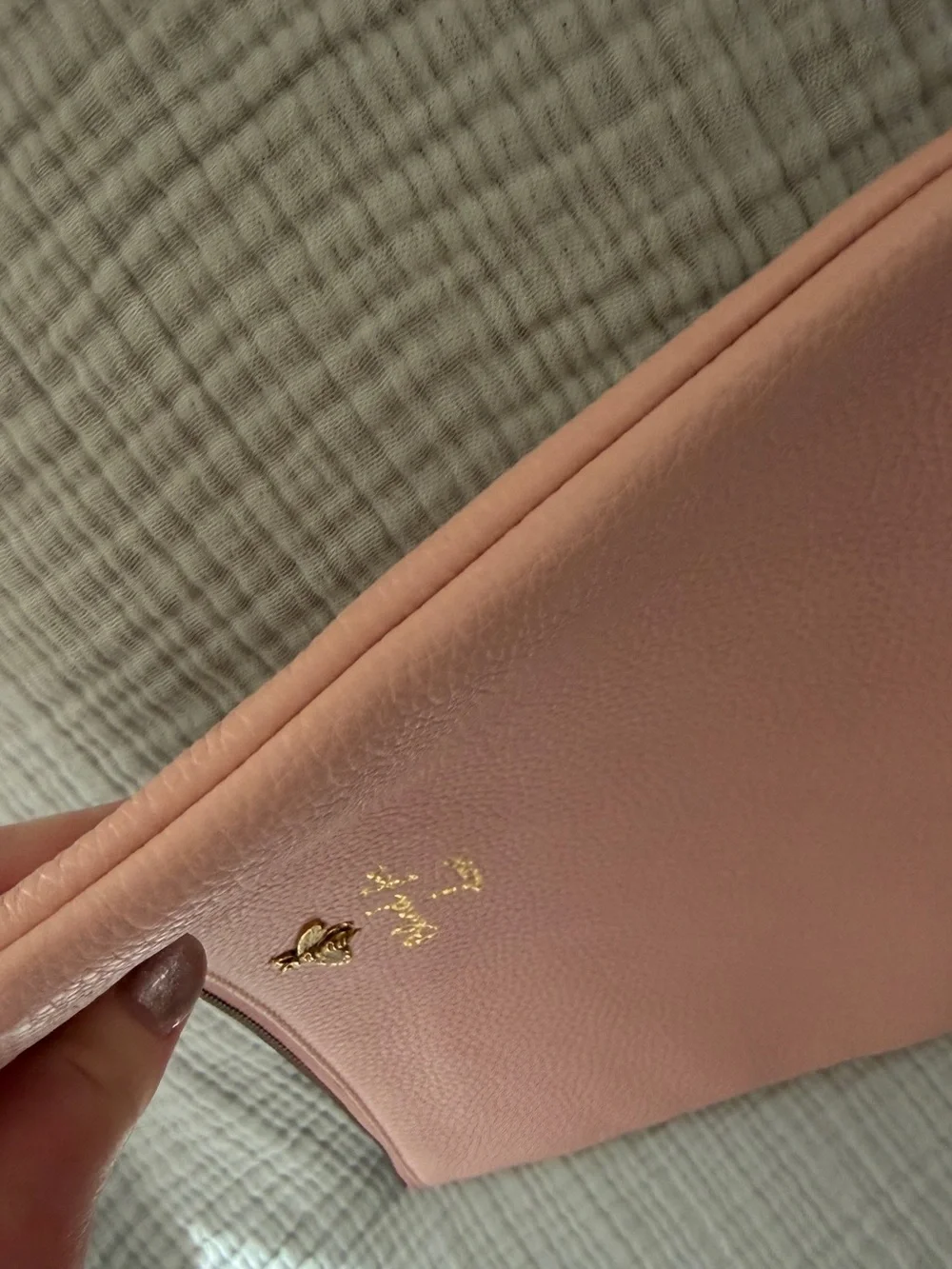 Gucci Pink Love Is Blind Pebbled Leather Bee Cosmetic Pouch